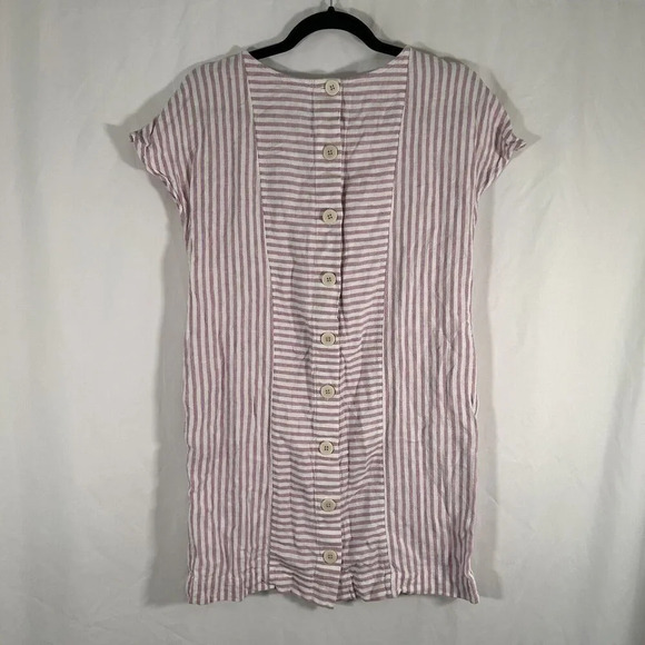 Madewell Mini Dress Women's Small Pink White Striped Linen Blend Pockets - Picture 7 of 9